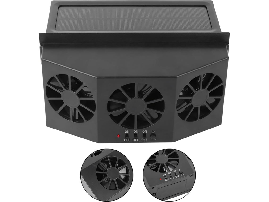 Ventilador Automotivo Movido A Energia Solar Syrisora, Com 3 Ventiladores E Ventilação De Ângulo Amplo Para Resfriamento