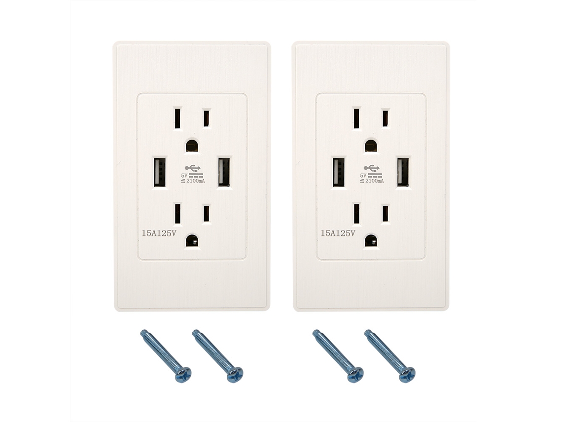 Laxiscreed Tomada Americana 125v 15a Com Carregador Rápido De 4200ma E Painel De Pc Branco Escovado