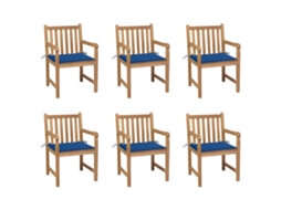 Vidaxl Cadeiras De Jardim C/ Almofadões Azul Real 6 Pcs Teca Maciça