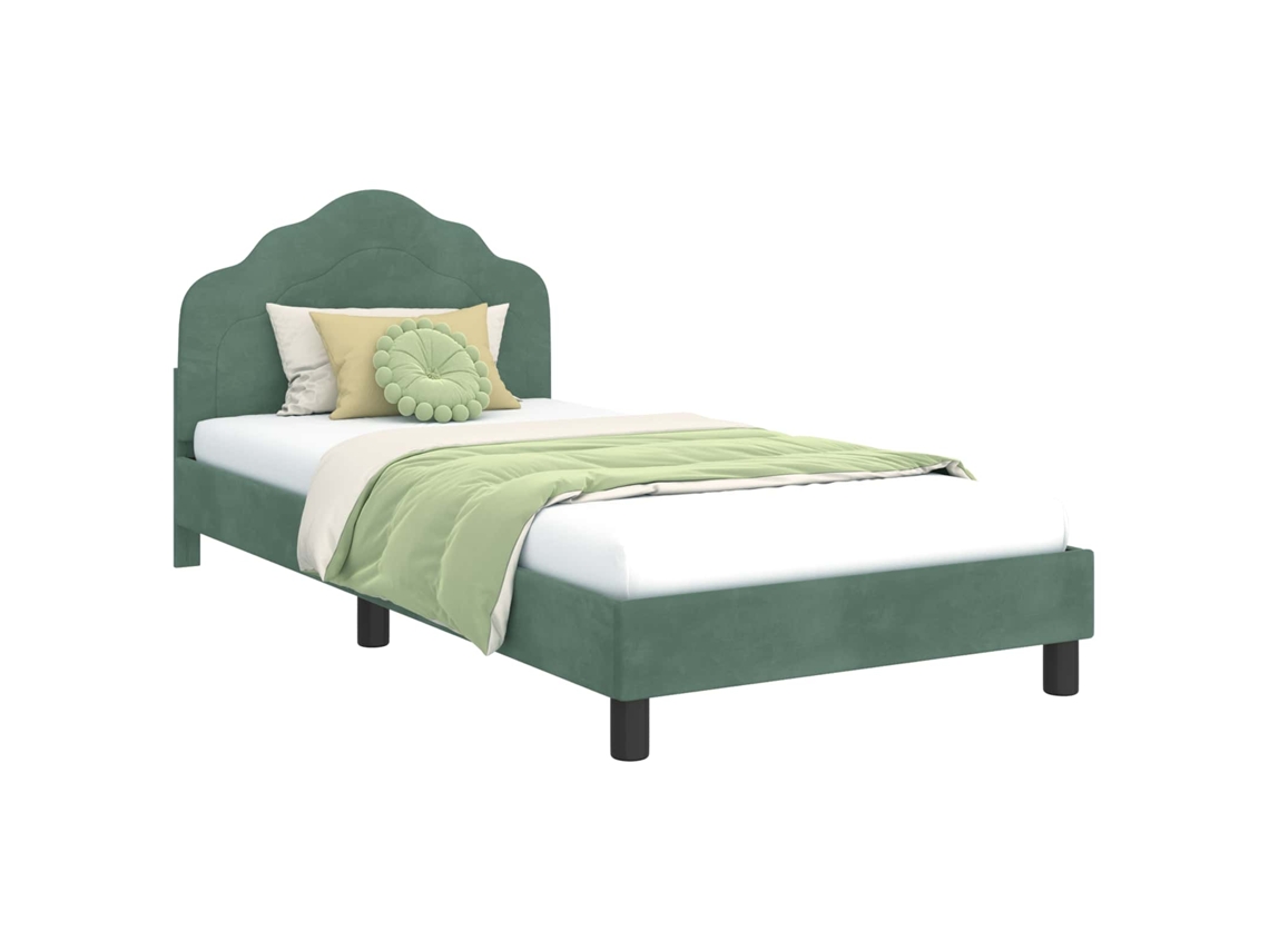 Estrutura de Cama Infantil com Cabeceira Verde do Mar Veludo SYFAX