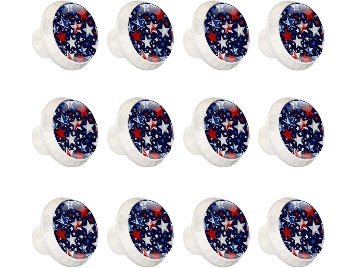 Puxadores E Botões Redondos Para Gavetas Armários, Conjunto De 12 Peças, Com Estrelas Vermelhas E A Bandeira Dos Eua Em