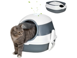 Caixa de areia dobrável para gatos, com pá, 52x41x38cm, branco cinza