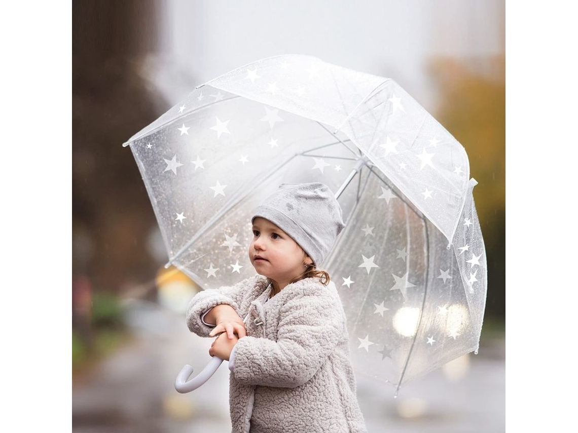 Guarda chuva Transparente para Crianças, com Cabo, Resistente ao Vento, Pequenas Estrelas | S/MARCA