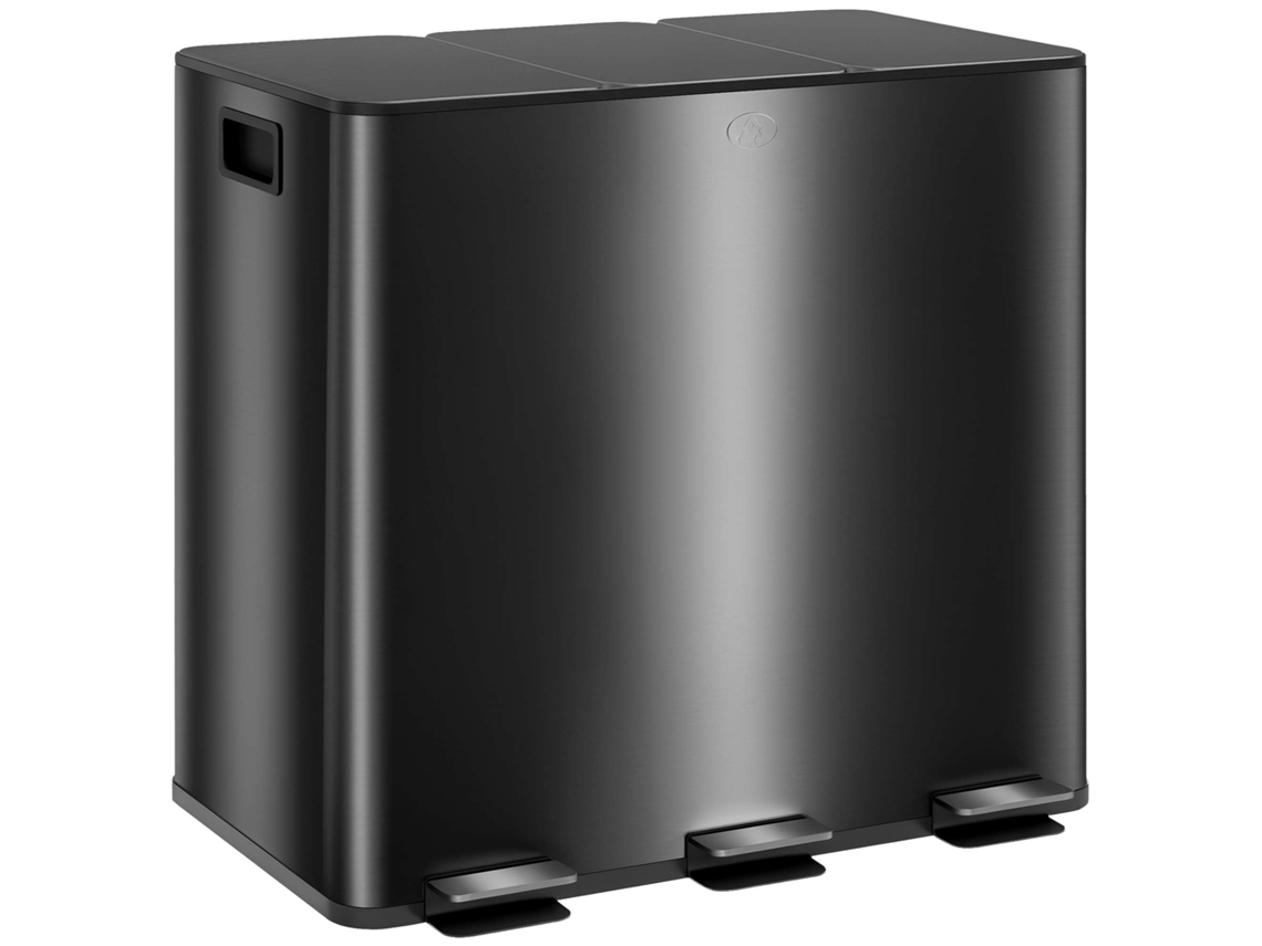 Lixeira de Cozinha com 45L, 3 Compartimentos, Tampa, Baldes Removíveis, Preto S/MARCA