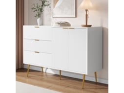 Aparador De Sala Com Portas, Gavetas, Prateleiras Internas E Pés Dourados. Ideal Para Organização E Estilo No Seu Ambiente. Mega Echo Trade Shop