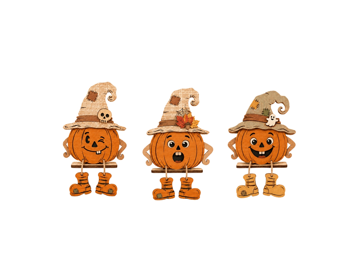 Laxiscreed Decoração De Halloween Com Abóbora De Madeira E Espantalho Para Mesa De Outono