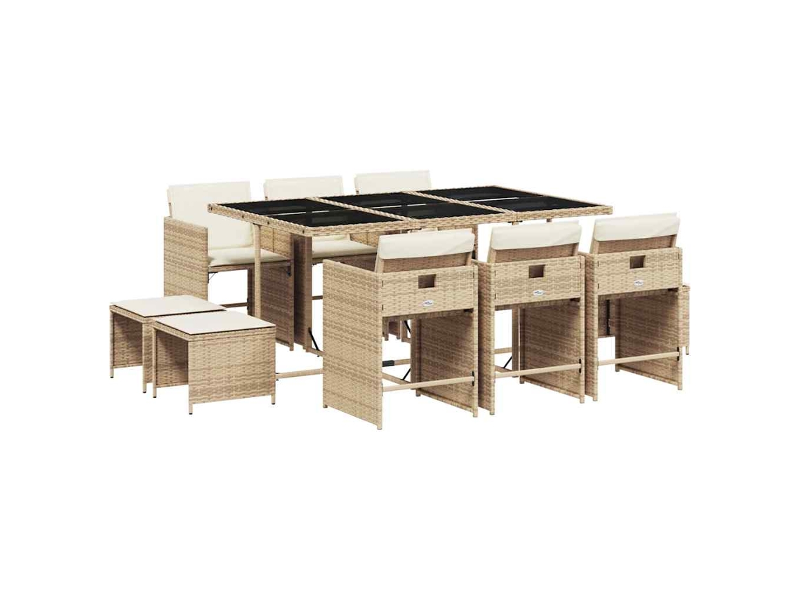 Conjunto de 11 Jantar para Jardim com Almofadões Vime Pe Bege MAISON EXCLUSIVE