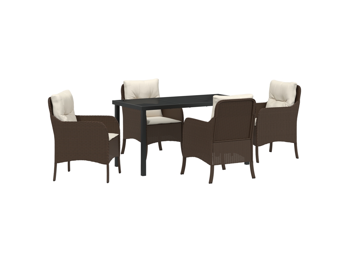 Conjunto 5 De Jantar De Jardim  Com Almofadas Vidaxl Vime Poly Castanho