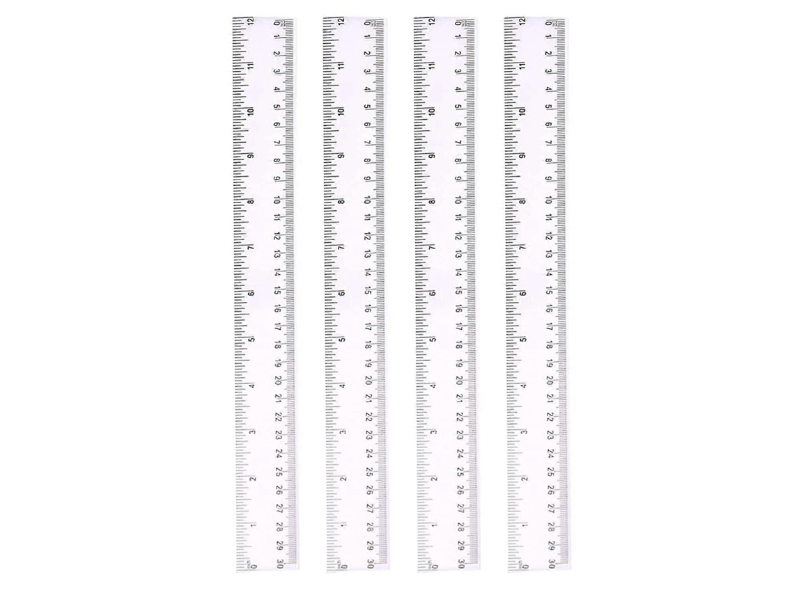 4 réguas plásticas transparentes de 30cm, 12 polegadas, resistentes a quebras, escalas métricas e polegadas | S/MARCA