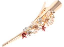 Presilha de cabelo decorativa em metal com desenho floral, tamanho grande, em formato bico.