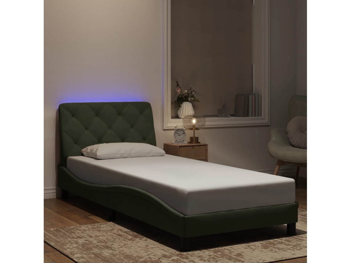 Vidaxl Estrutura De Cama Com Led Sem Colchão 90x200 Cm Veludo Cinzento-claro