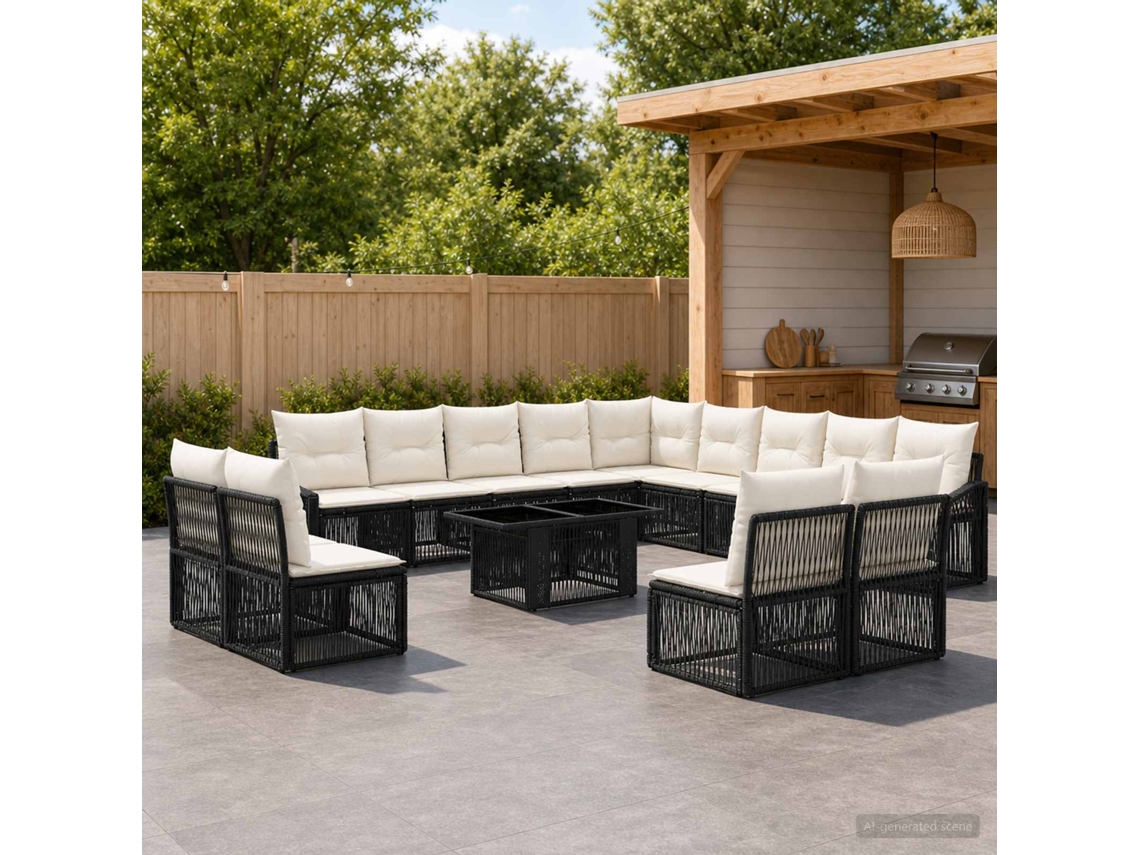 Vidaxl Conjunto De Sofá De Jardim 14 Unid. Preto E Branco Creme