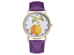 Relógio de quartzo casual unissex Zhoulianfa com pulseira de couro PU e mostrador com desenho de frutas (roxo)