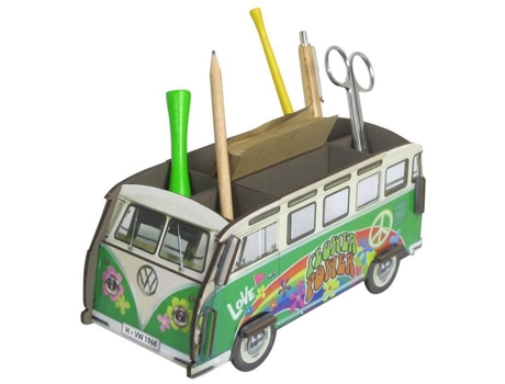 Pen Pot Volkswagen Hippie Combi Madeira Reciclada 6 Compartimentos Retro Werkhaus
