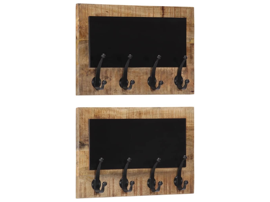 Vidaxl Cabides De Parede Com 4 Ganchos 2 Pcs Mangueira Maciça