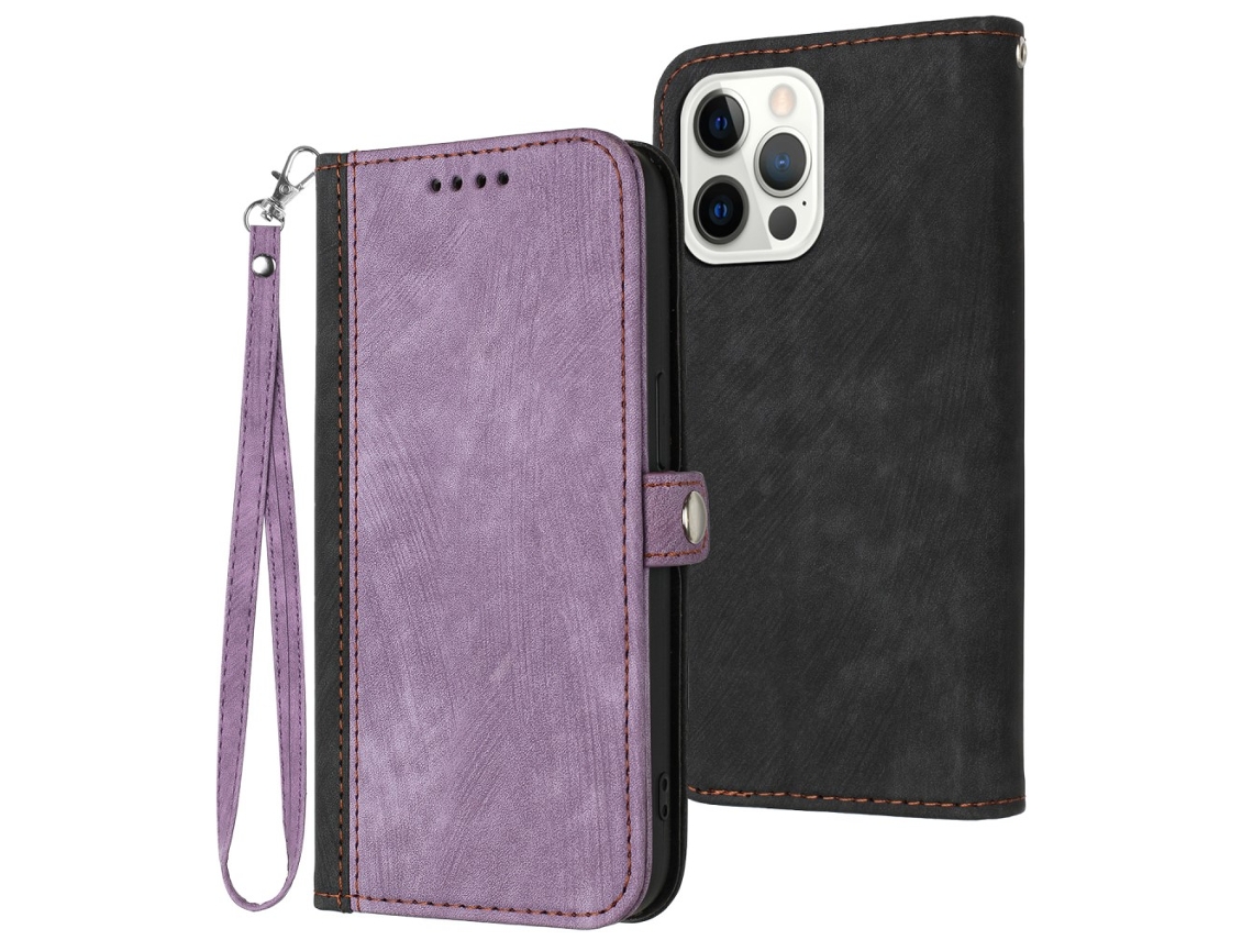 Capa Pega Para Iphone 15 Pro Pele Sintética Magnética Roxo
