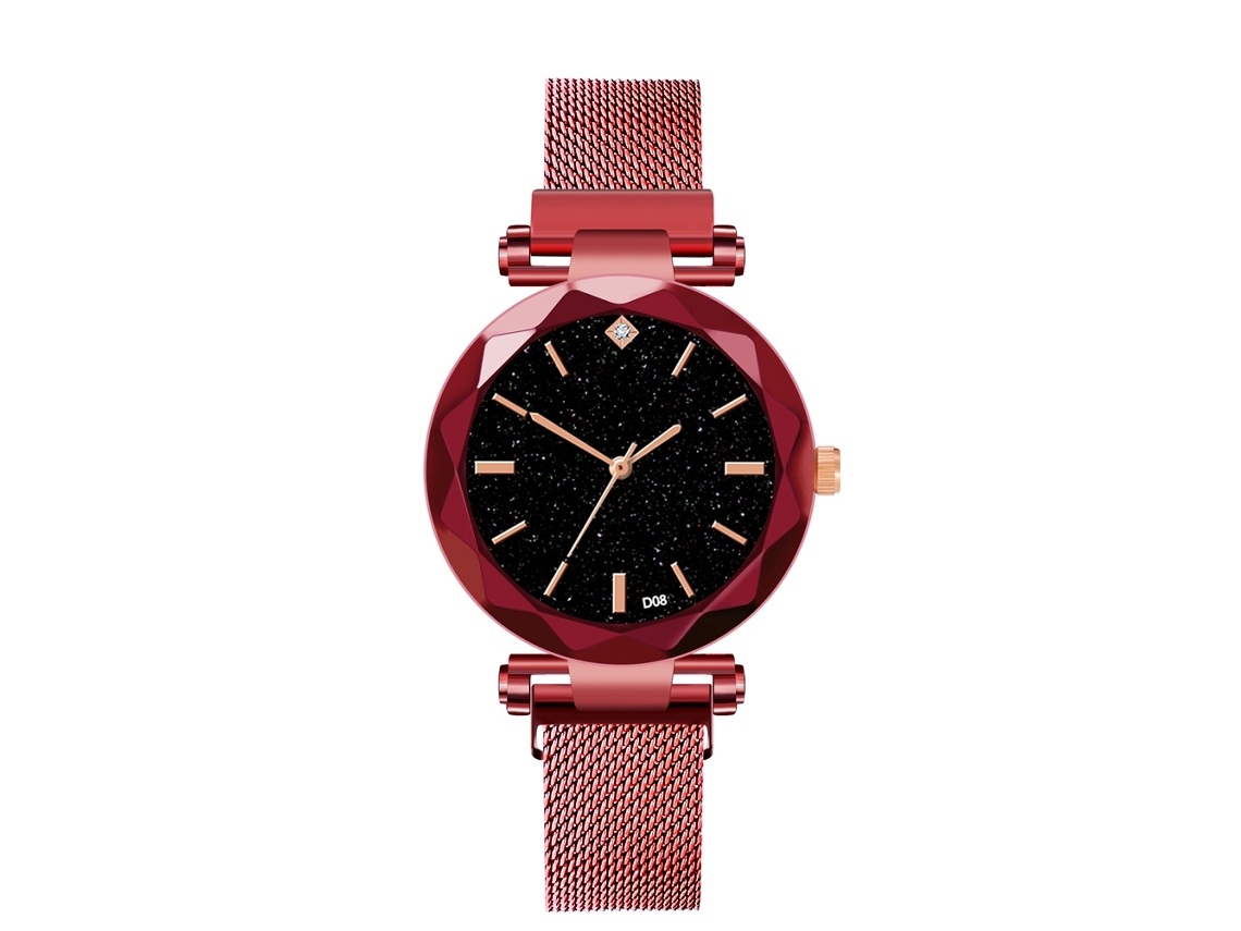Relógio de pulso masculino casual e moderno com espelho, aço inoxidável, quartzo, vermelho.