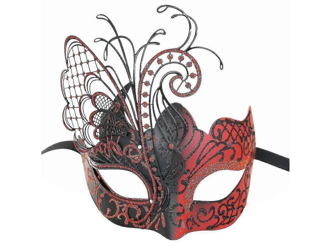 Máscara De Metal Mariposa Con Piedras Strass Para Fiesta De Disfraces, Carnaval, Mardi Gras Y Bodas Rojo