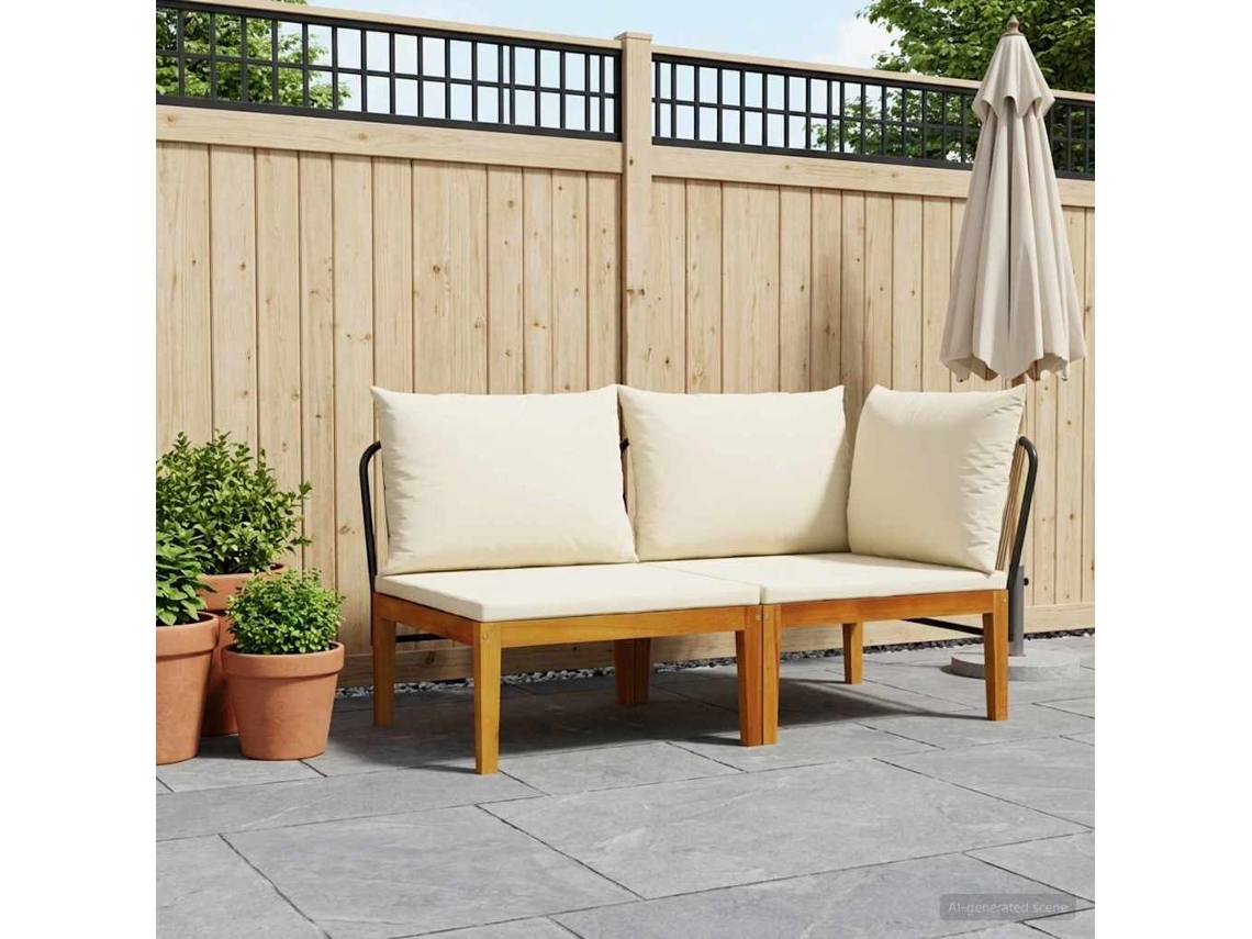 Vidaxl 2 Unid. Conjunto De Lounge De Jardim Com Almofadas Natural