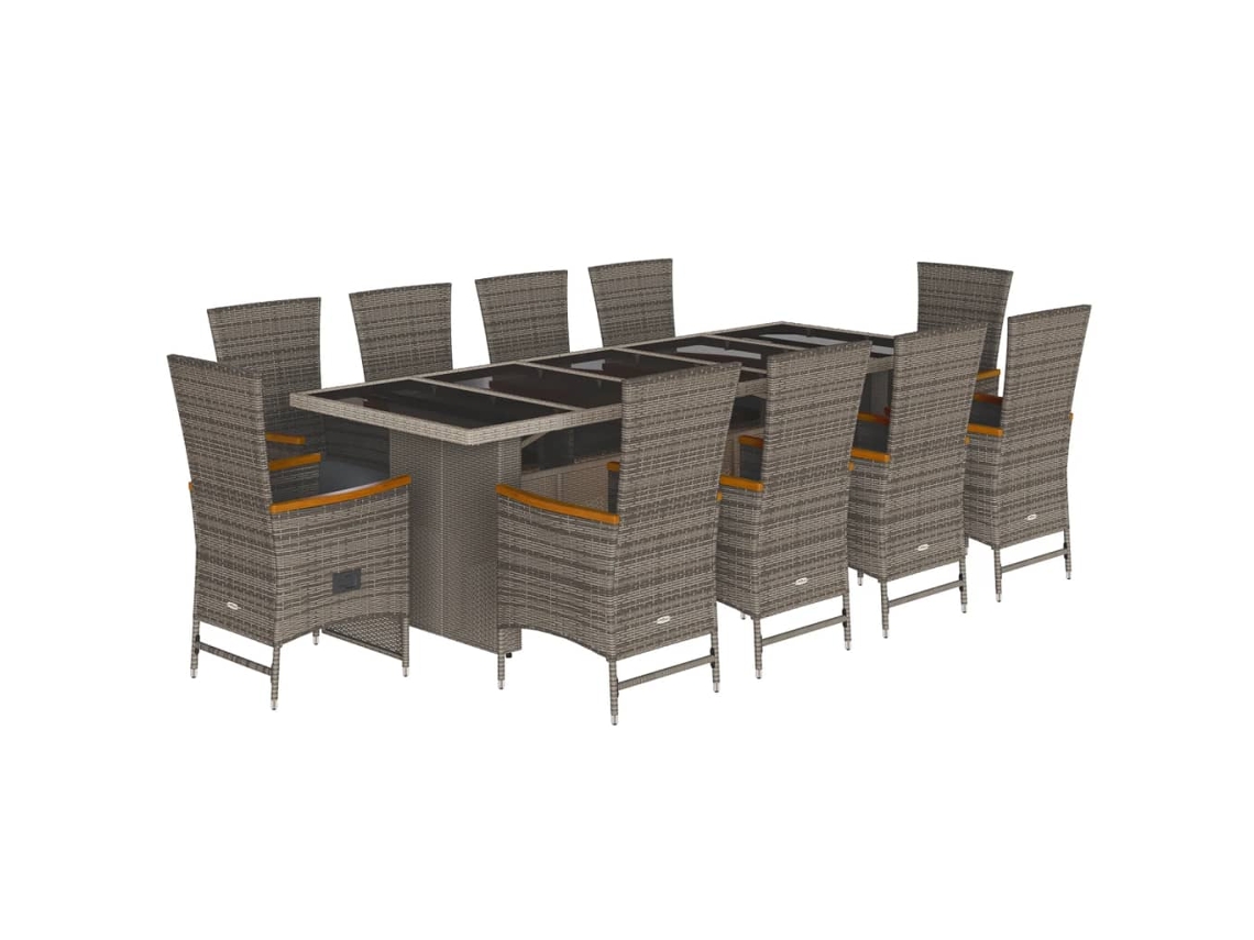 Maison Exclusive - 11 Pcs Conjunto Jantar P/ Jardim C/ Almofadões Vime Pe Cinzento