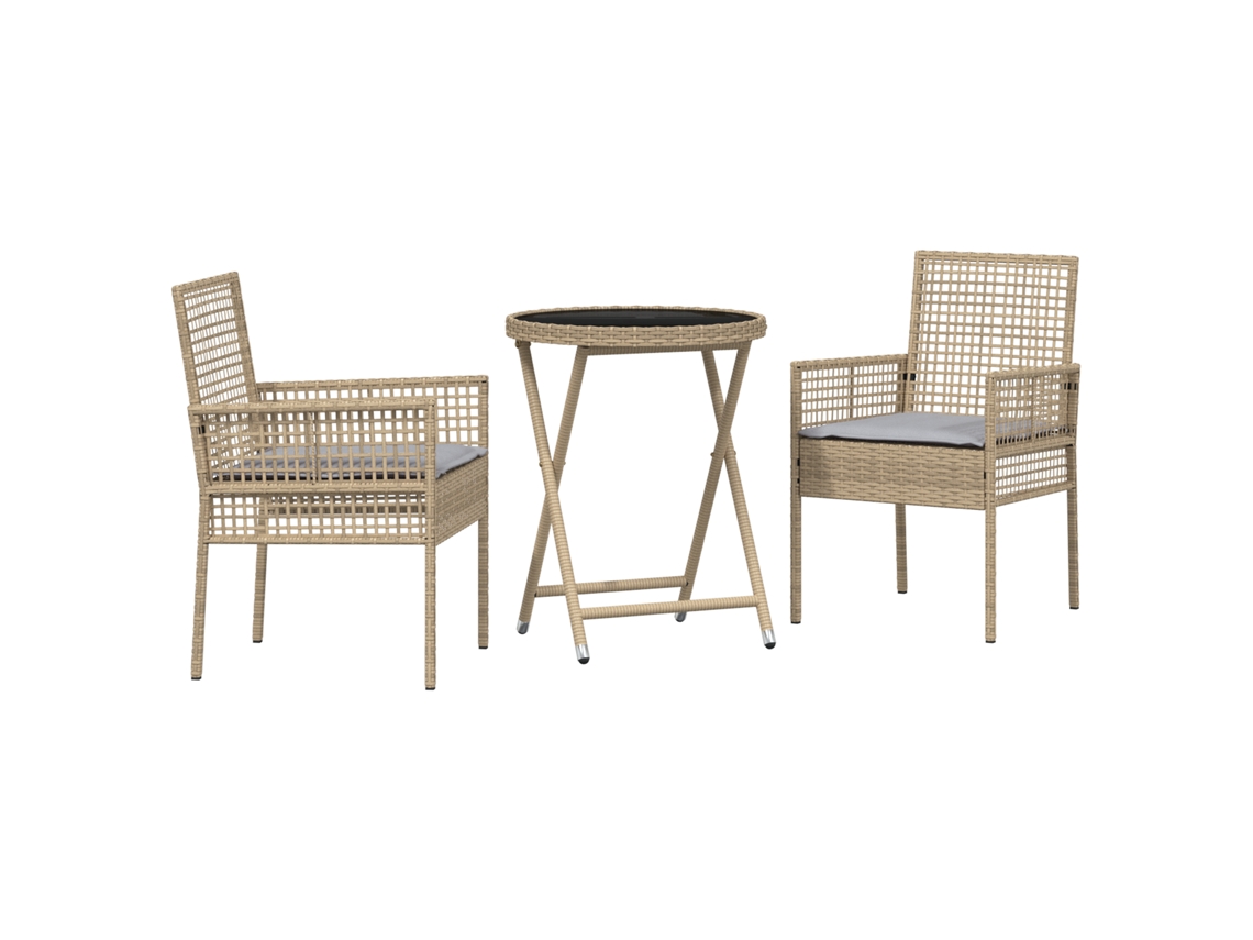 Conjunto 3 Conjunto De Jardim Vidaxl Bege Vime Pe (60 X 60 X 75 Cm)