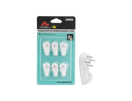 Gancho De Parede Branco Lauxa Home - 4 Kg/6 Unidades - Pacote Com 12 Unidades