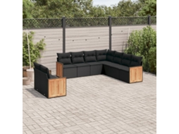Vidaxl 9 Pcs Conjunto De Sofás P/ Jardim C/ Almofadões Vime Pe Preto