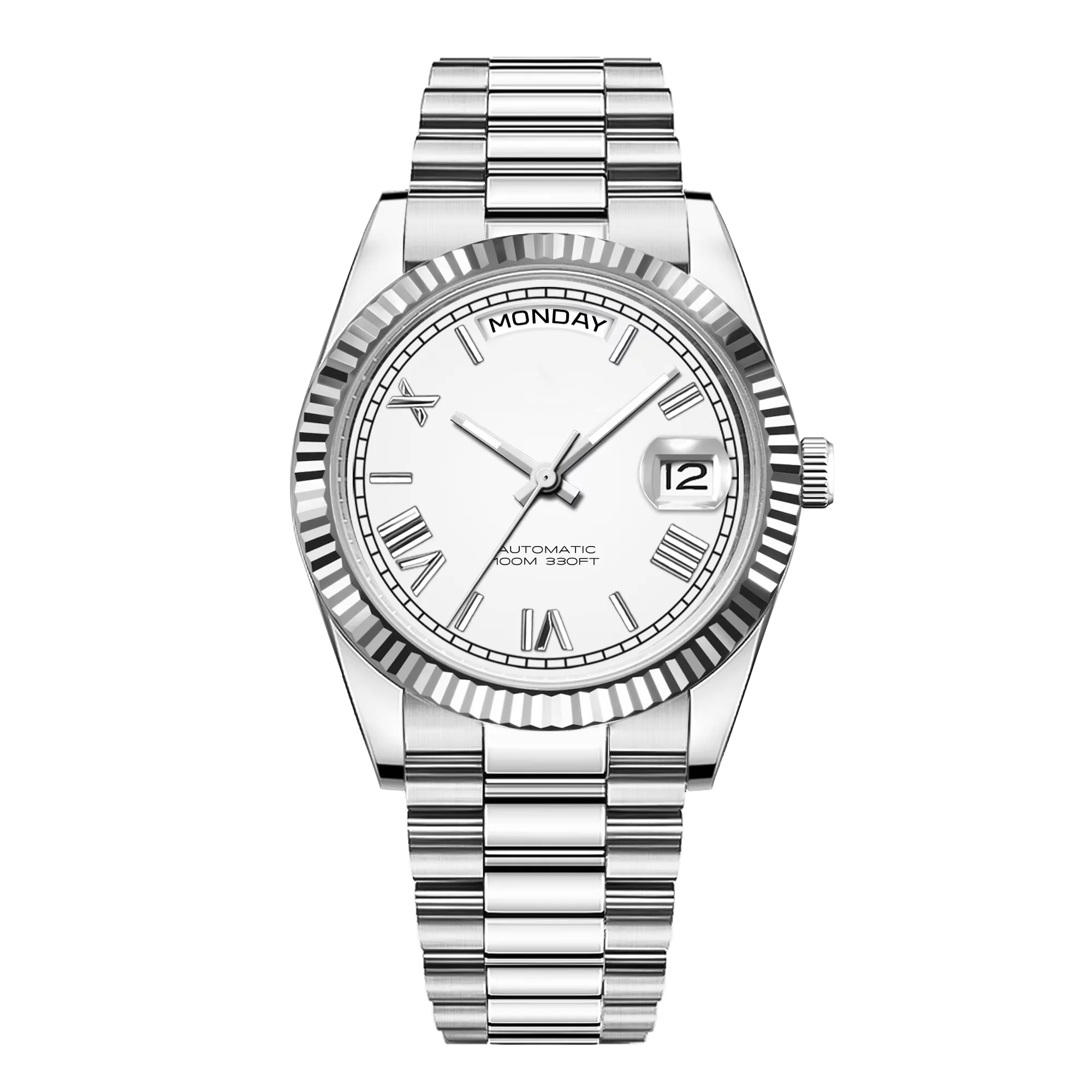 Relógio Masculino Automático Mecânico (prateado) 39/36 Mm, Cristal De Safira