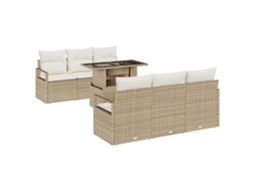 Conjunto 7 Conjunto De Sofá De Jardim Vidaxl Bege Vime Pe (175 X 62 X 85 Cm)
