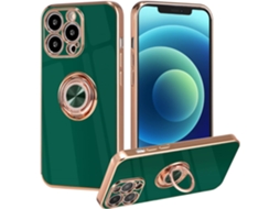 Capa Anel Giratório Borda Dourada para iPhone 13 Pro HONGWE. Pele Sintética Dourado