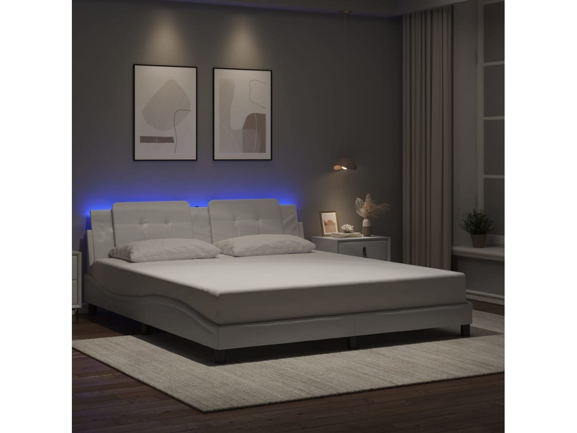 Vidaxl Estrutura De Cama Com Led Sem Colchão Zadar 180x200 Cm Branco