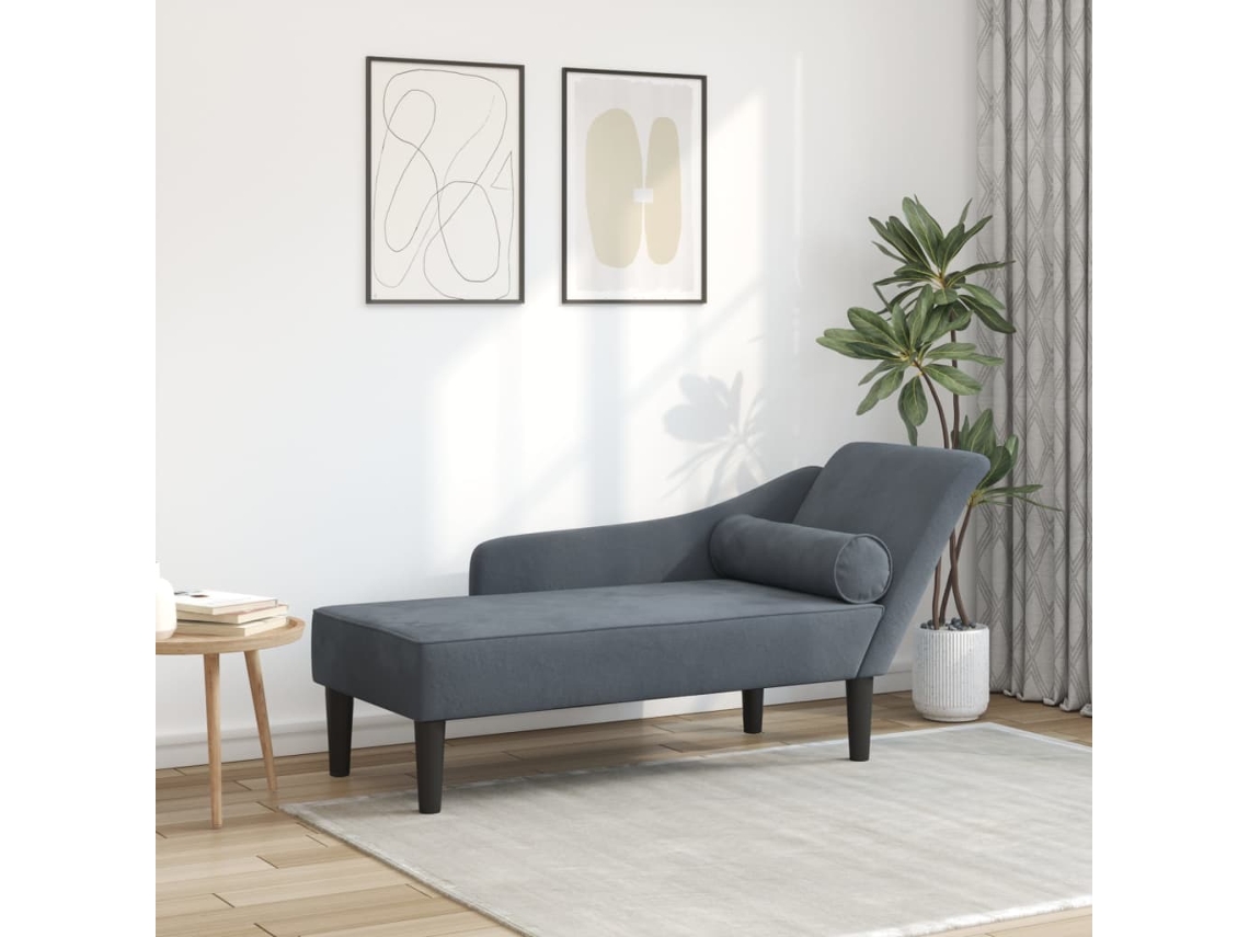 Vidaxl Chaise Lounge Com Almofadões Veludo Cinzento-escuro