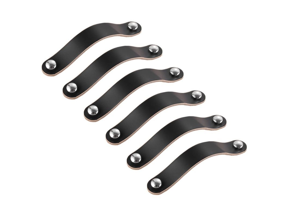 8 Manejos De Couro Preto De 128mm, Puxadores Para Armários, Gavetas E Móveis, Incluem Parafusos
