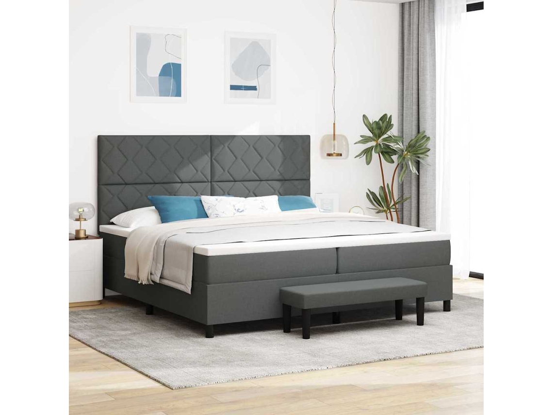 Vidaxl Cama Box Com Cabeceira Cinza Escuro 200 X 200 Cm Tecido