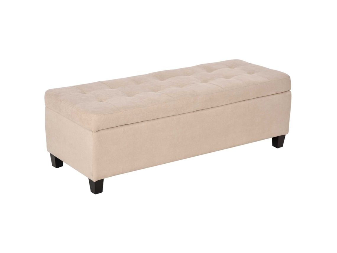Banco de Armazenamento Linho Sintético, Espuma, Mdf e Madeira Eucalipto Cor Bege 125x49x41,5 cm Homcom