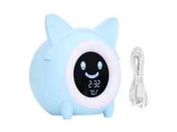 Mali relógio Despertador de Treinamento de Sono Infantil Gato Cartoon Luz Noturna Digital Azul Claro