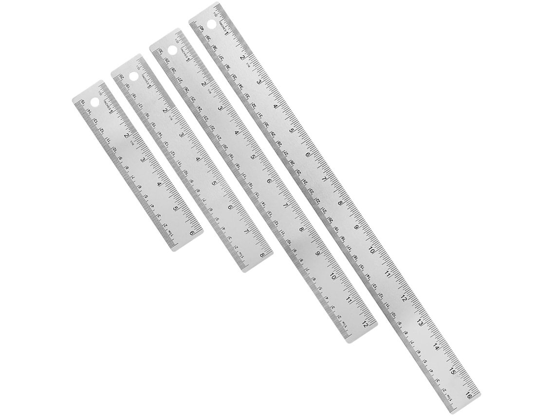 Conjunto De 4 Réguas De Metal, 15 Cm, 20 Cm, 30 Cm E 40 Cm, Com Base