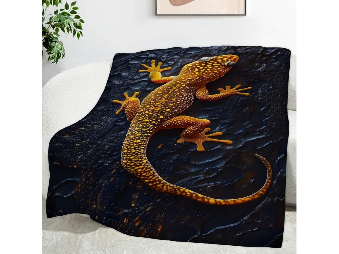 Manta com Estampa de Lagartixa 100x130 Cm Multifuncional Macia e Aconchegante em Flanela Ideal para Cama Escri