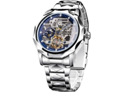Lurelia Relógio Mecânico Masculino, Automático, Luminoso, Detalhes Com Strass, Mostrador Esqueleto, Turbilhão, Aço Inoxidável, Vidro Mineral