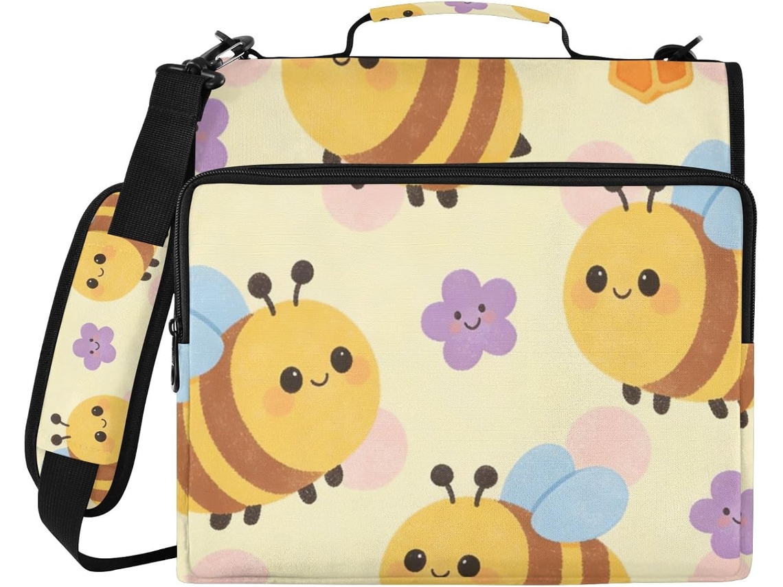 Pasta organizadora de 3,8 cm com estampa Abelha e Flor, com alça removível, fácil de transportar, ideal para...
