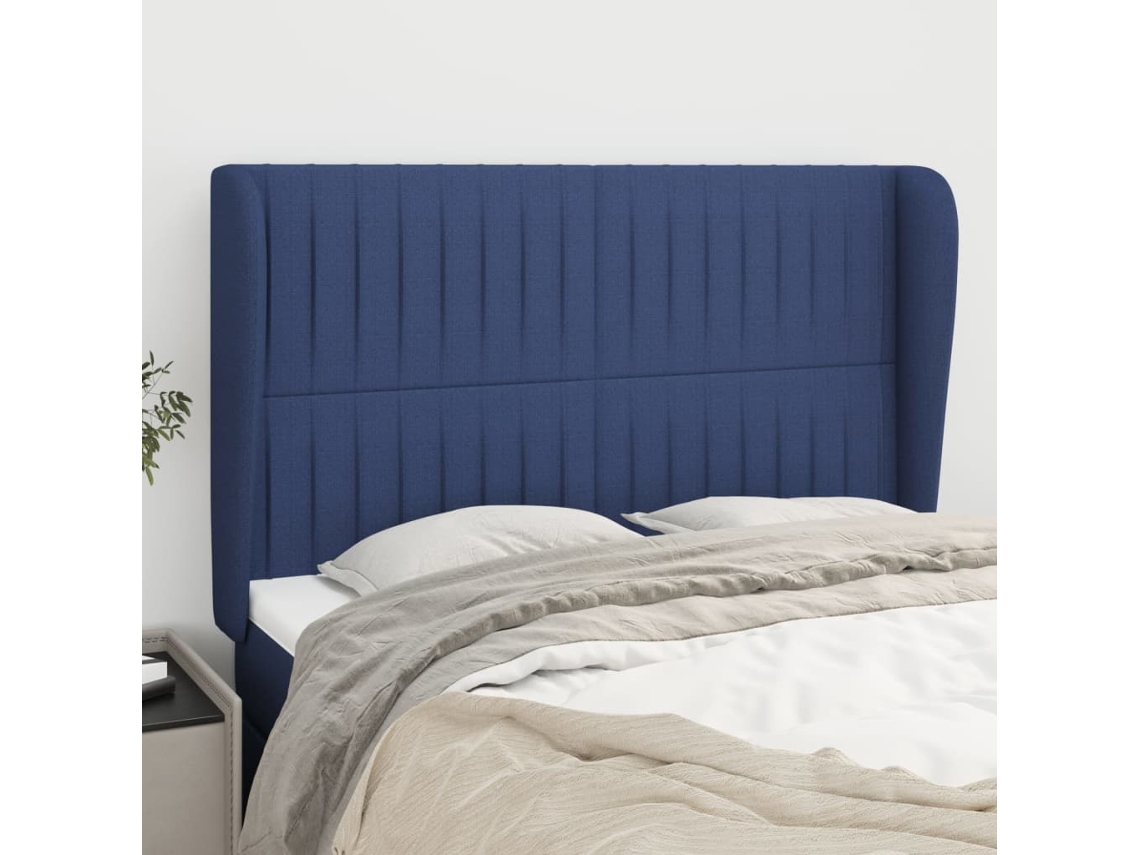Vidaxl Cabeceira De Cama C/ Abas Tecido 147x23x118/128 Cm Azul