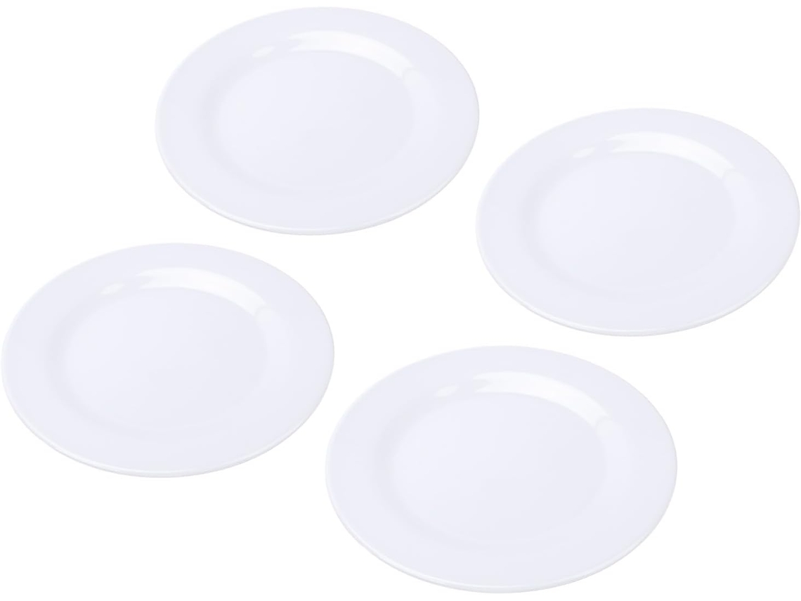 Conjunto De 4 Pratos De Jantar Em Melamina Leve, 22,9 Cm, Brancos, Resistentes A Quebras E Fáceis De Gokoco