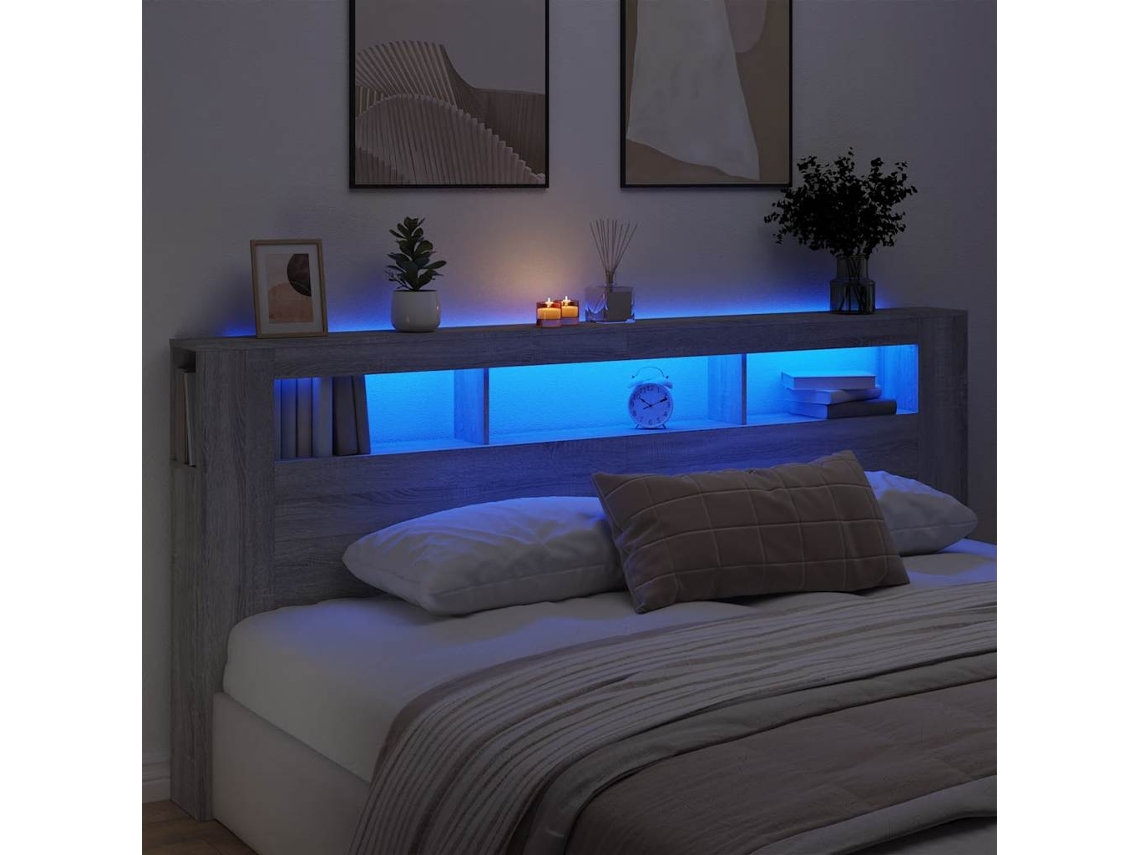 Vidaxl Cabeceira C/ Leds 220x18,5x103,5 Cm Sonoma Cinzento