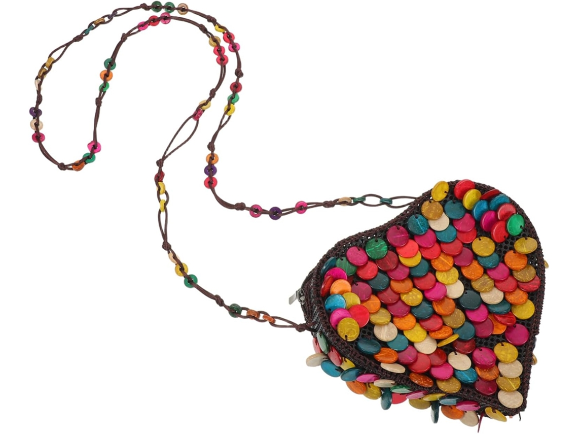Bolsa De Ombro/porta-moedas Artesanal Em Estilo Étnico Boêmio Com Miçangas E Conchas Naturais.