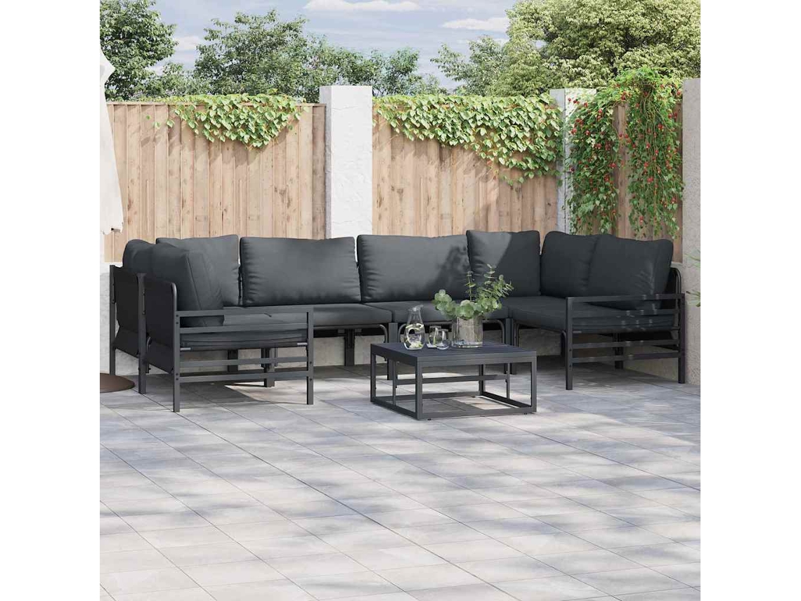 Vidaxl Conjunto De Sofá De Jardim 7 Unid. Preto Aço