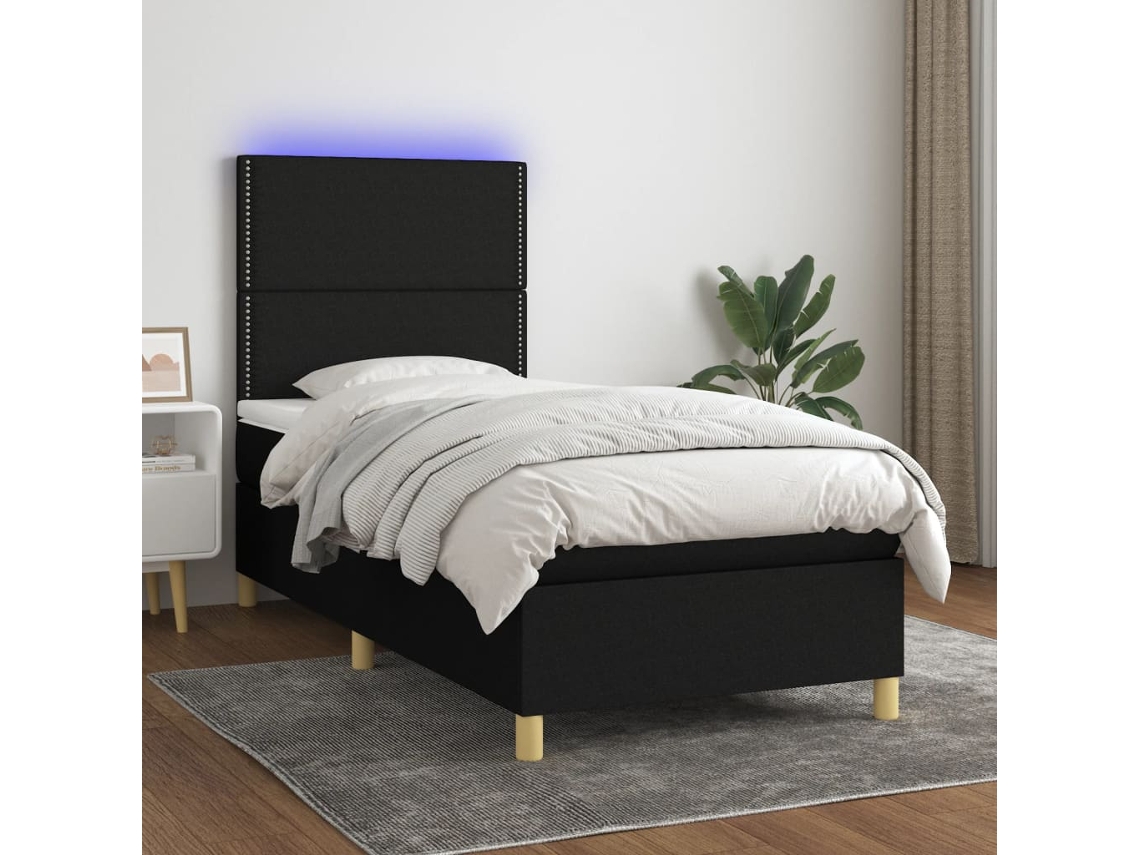Cama Box Spring C/ Colchão E Led 80x200 Cm Tecido Preto