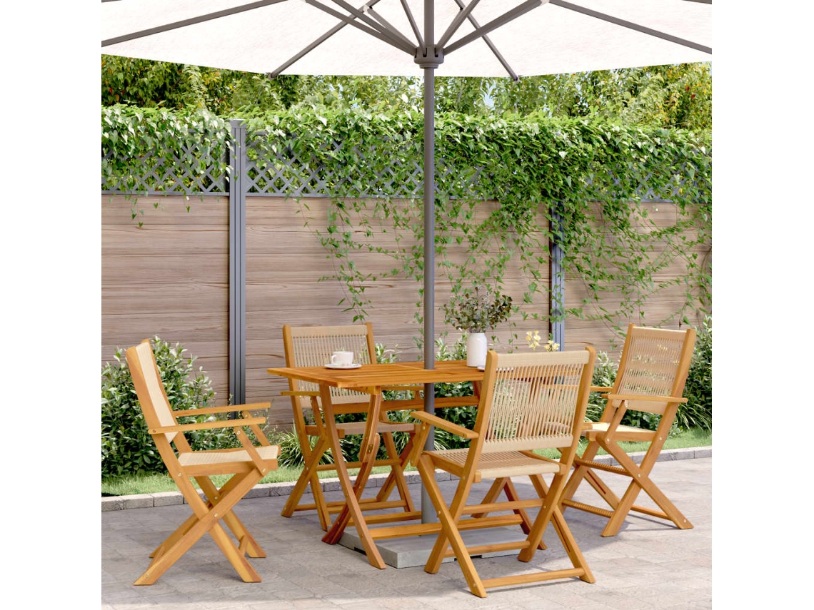 Conjunto 5 Peças Jantar P/ Jardim Polipropileno/madeira Maciça Bege Dkd Home Decor