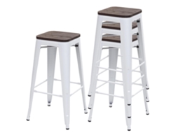 Lote de 4 bancos de bar Assise En Bois Cadre En Métal Blanc Design Industriel Empilhável 04_0007577