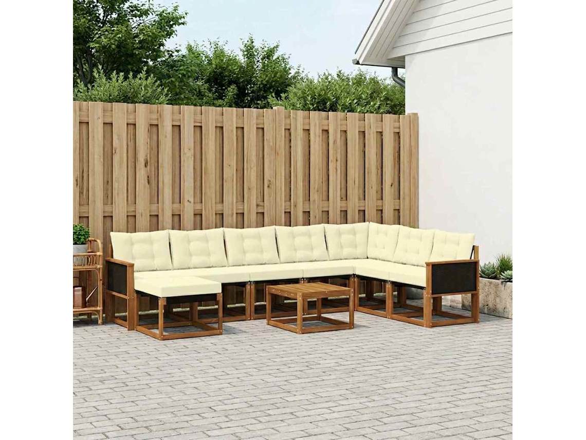 Vidaxl Conjunto De Sofás Para Exterior 9 Pcs Natural E Creme