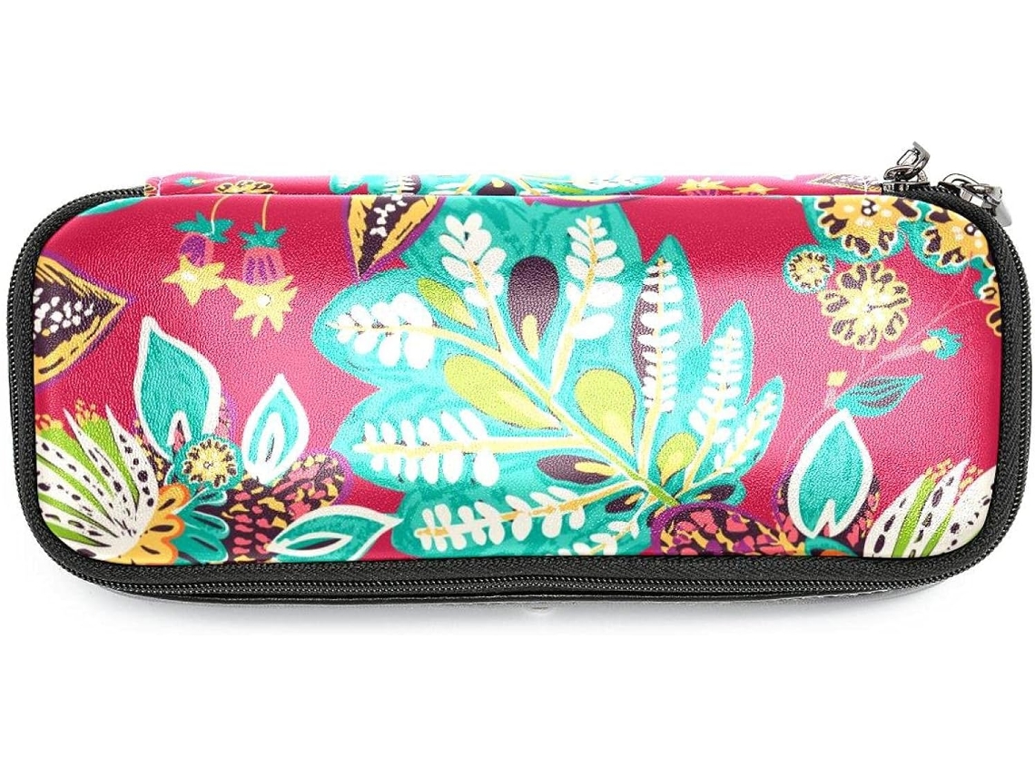 Estojo Grande Com Estampa Floral Abstrata, Ideal Lápis, Marcadores E Maquiagem Também Funciona Como Nécessaire